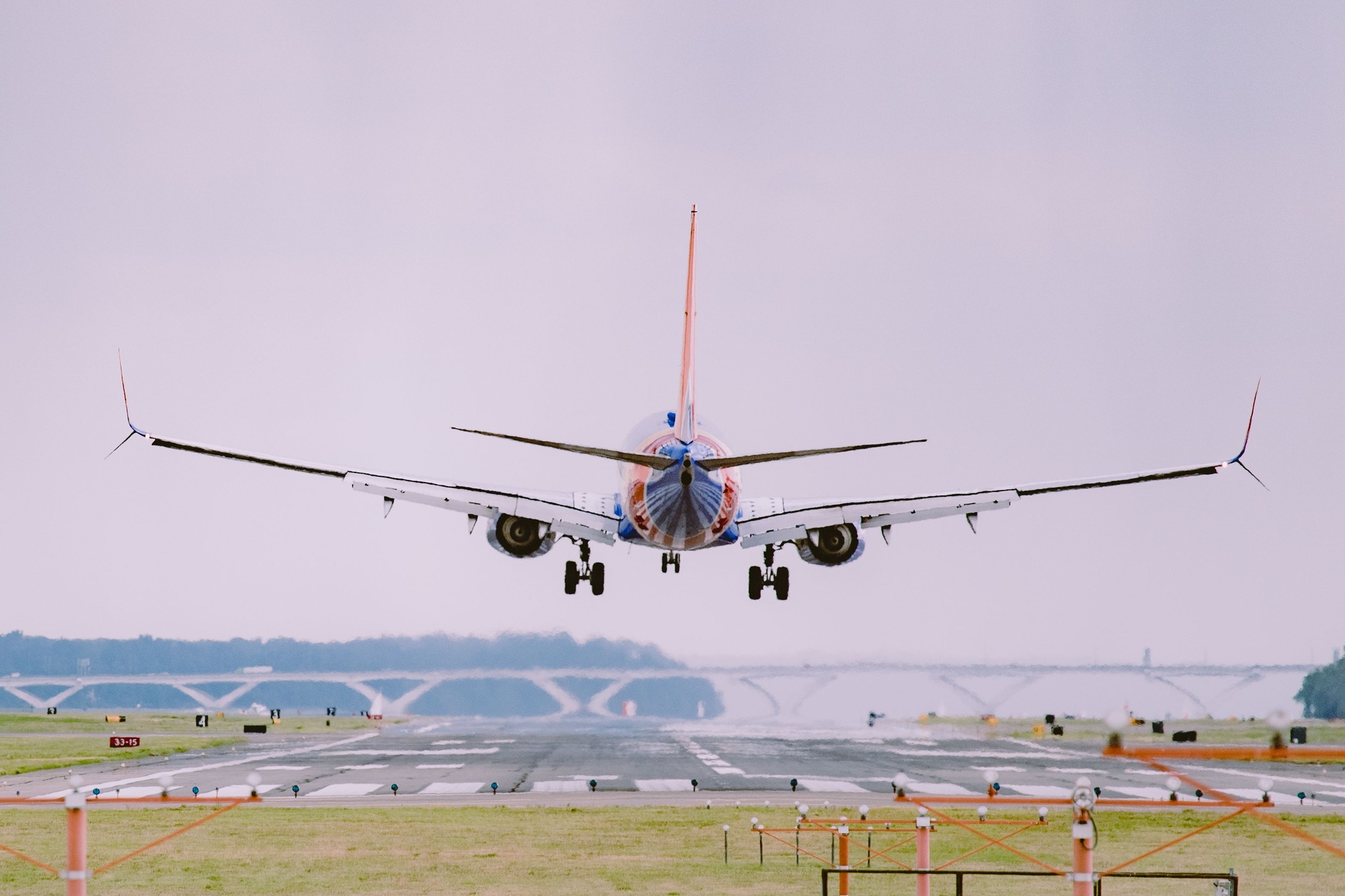 Airplane preparing for landing at the airport