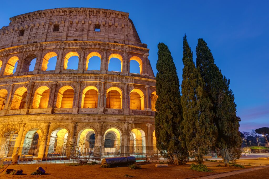 The illuminated Colosseum in Rome