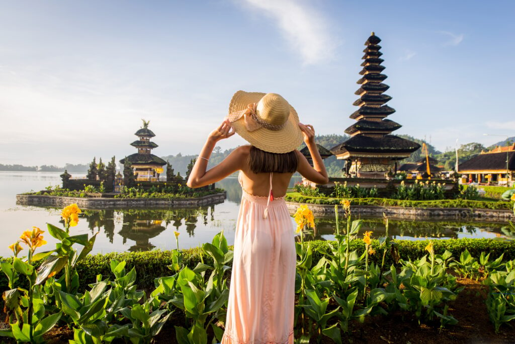 Young woman at the Pura Ulun Danu Bratan, Bali